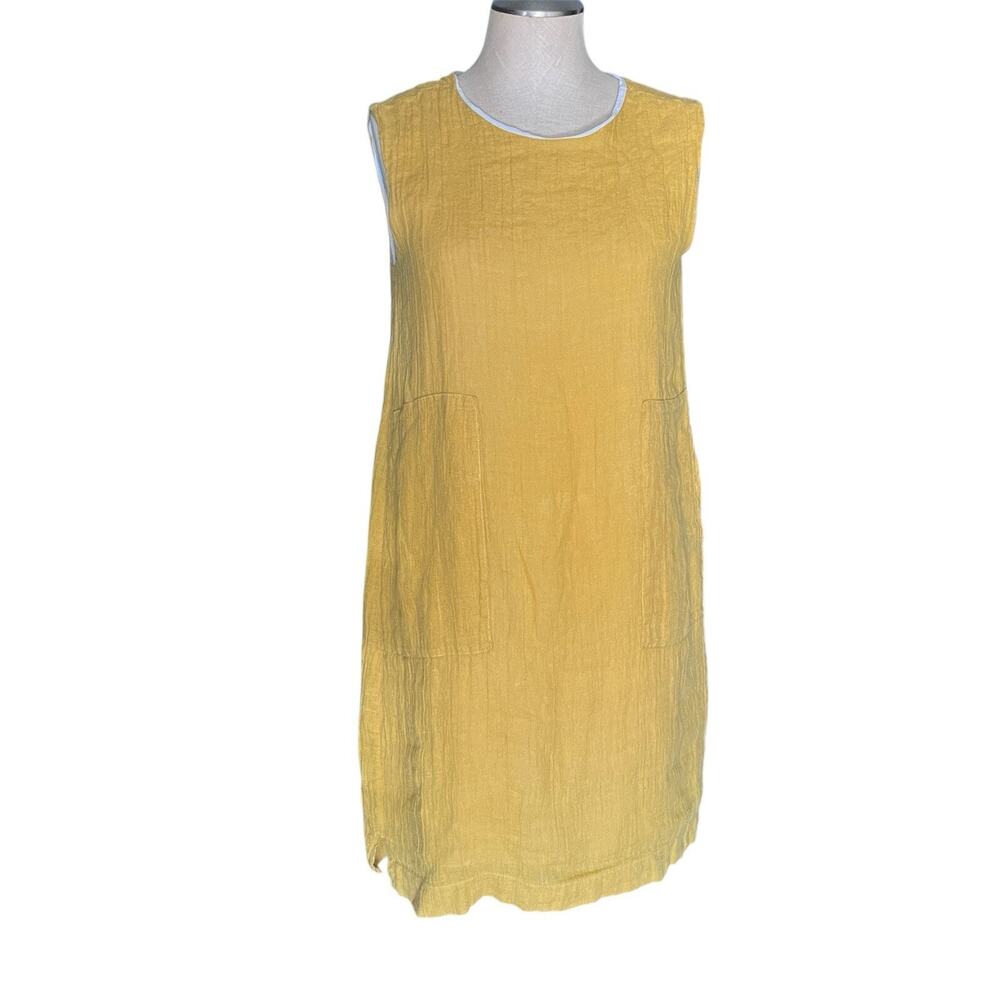 Veronique Miljkovitch Mustard Yellow linen sleeveless lined dress size S, summer